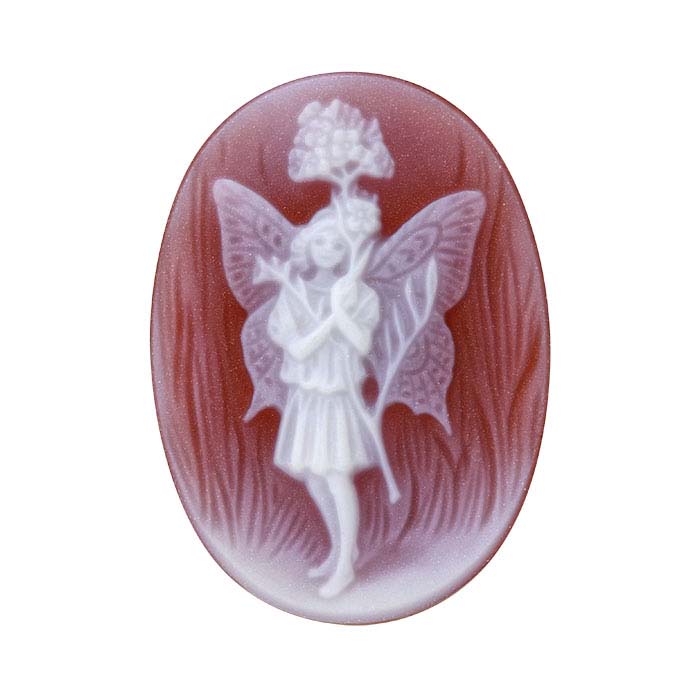 Flower Fairies™ Red Agate 25 x 18mm Oval "Lady's Smock Fairy" Cameo