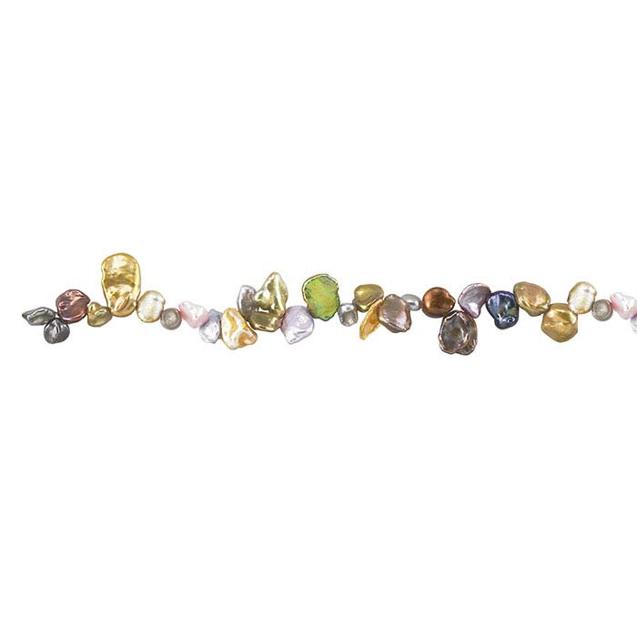 Freshwater Cultured Keshi Pearl Strand, Green, Gold, Pink, and Gray, A-Grade