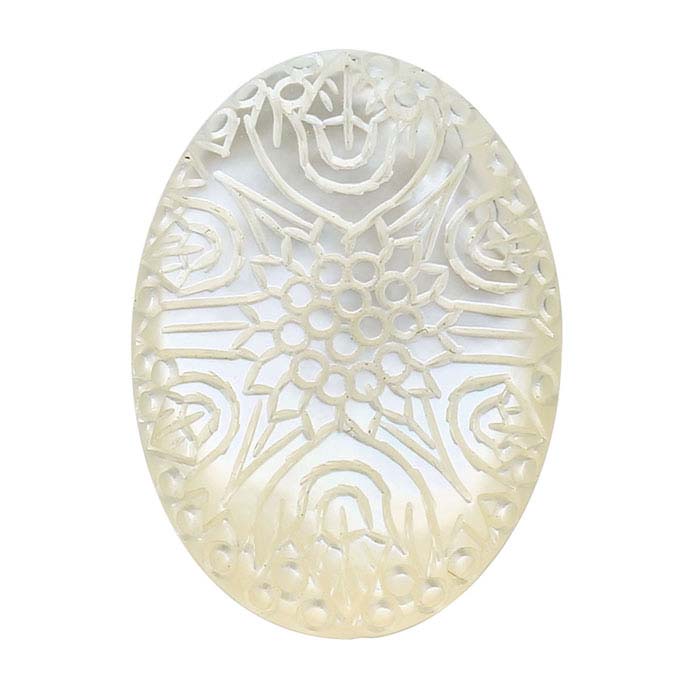 Carved "Chrysanthemum" Mother-of-Pearl 25 x 18mm Oval Cabochon
