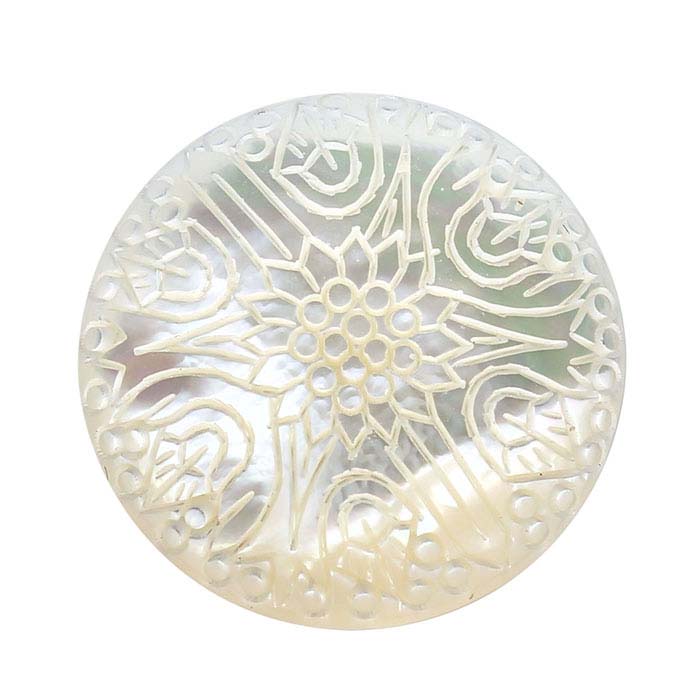 Carved "Chrysanthemum" Mother-of-Pearl 25mm Round Cabochon