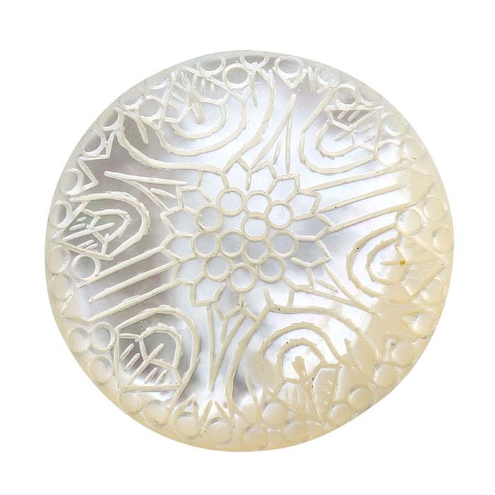 Carved "Chrysanthemum" Mother-of-Pearl 30mm Round Cabochon
