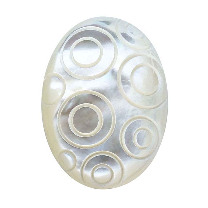 Carved "Circles" Mother-of-Pearl 25 x 18mm Oval Cabochon