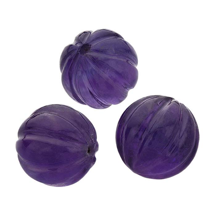 Amethyst Half-Drilled 8mm Round Carved Bead
