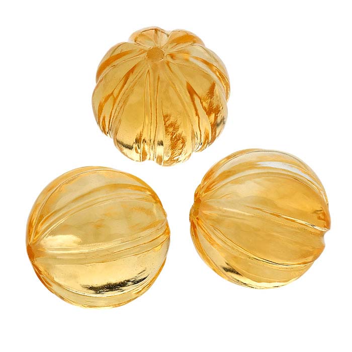 Citrine Half-Drilled 8mm Round Carved Bead