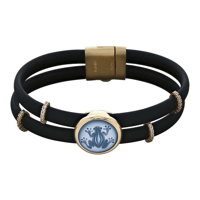 Black Rubber Cord Bracelet with Frog Cameo