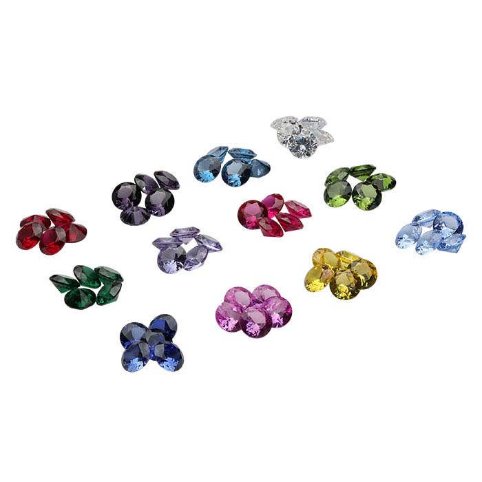 Simulated 2mm Round Faceted Birthstone Set