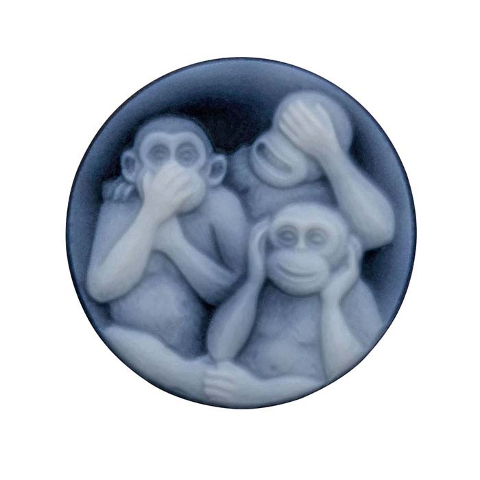 Black Agate 20mm Round Monkeys Cameo