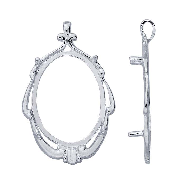Sterling Silver Oval Swag Cameo/Cabochon Pendant Mountings
