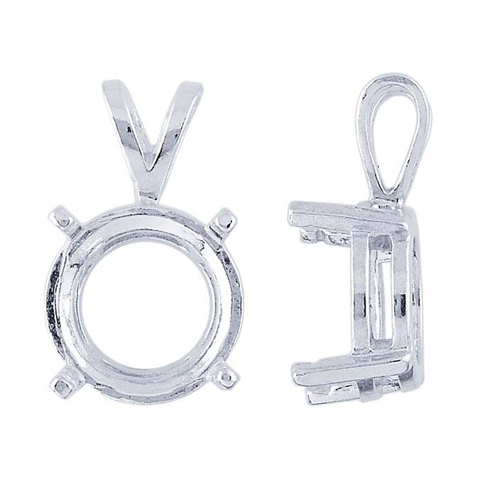 Sterling Silver 12mm Round PreNotched Legendary Pendant Mounting, 4Prong