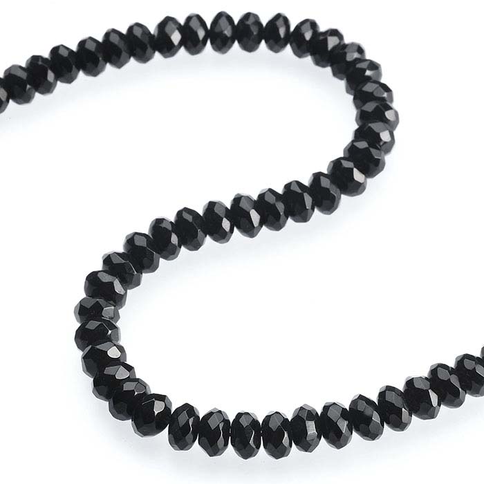 Black Onyx 8 x 5mm Faceted Button Bead Strand