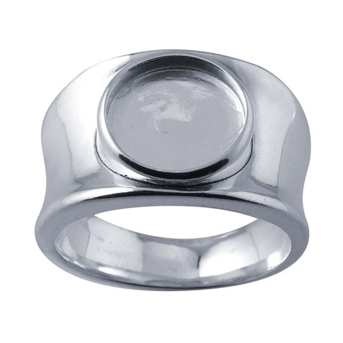 Sterling Silver Concave Band 10mm Round Cabochon Ring Mountings