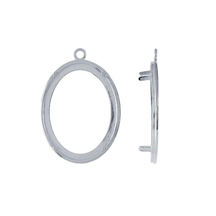 Sterling Silver 40 x 30mm Oval Cameo or Cabochon Pendant Mounting, 4Prong