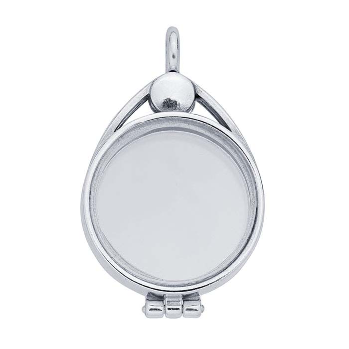 Sterling Silver Round Floating Glass Magnetic Locket Pendant