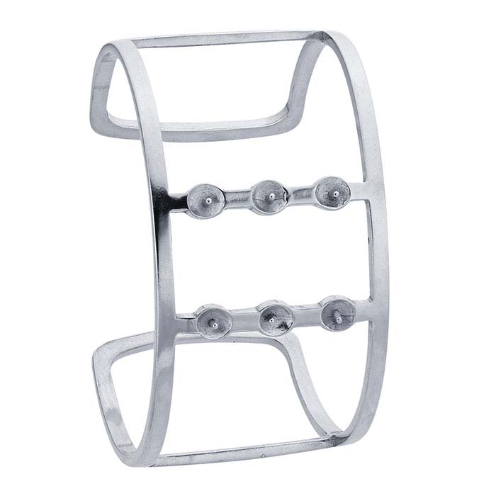 Sterling Silver Lattice Cuff Bracelet with Pearl Mountings