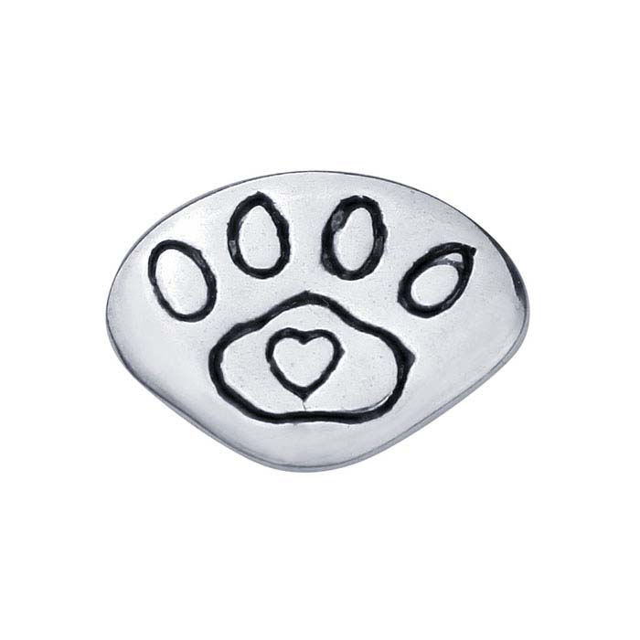 Sterling Silver Paw-Print Heart Component for Floating Glass Lockets with Heart