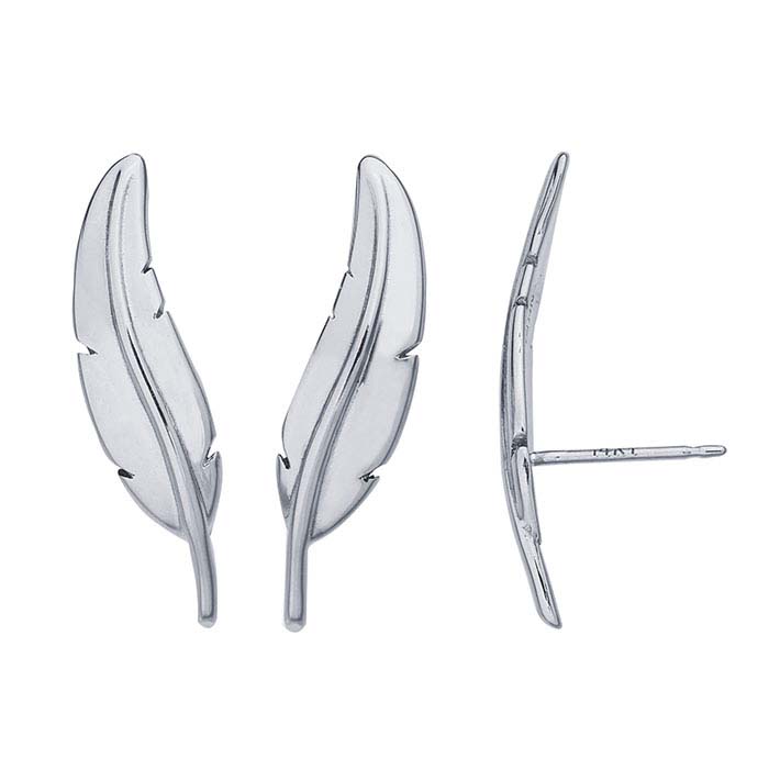 Sterling Silver Feather Ear-Climber Post Earring
