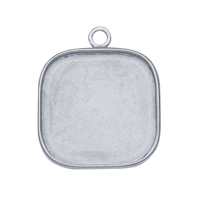Sterling Silver 25mm Rounded Square Cabochon Mounting Component
