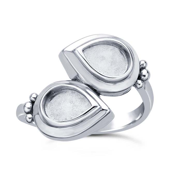 Sterling Silver 7 x 5mm Pear Cabochon Bypass Ring Mountings