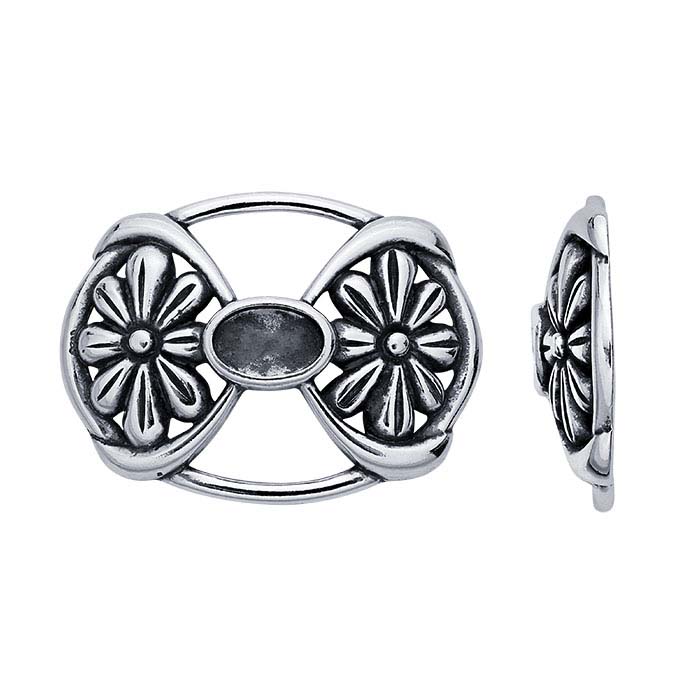 Sterling Silver 6 x 4mm Oval Floral Component Mounting