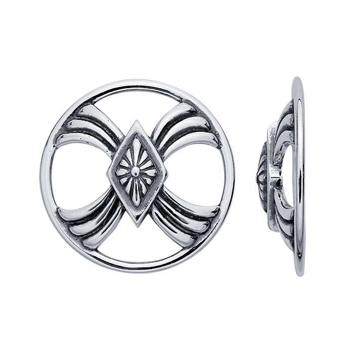 Sterling Silver Oxidized Diamond & Swirl Domed Component