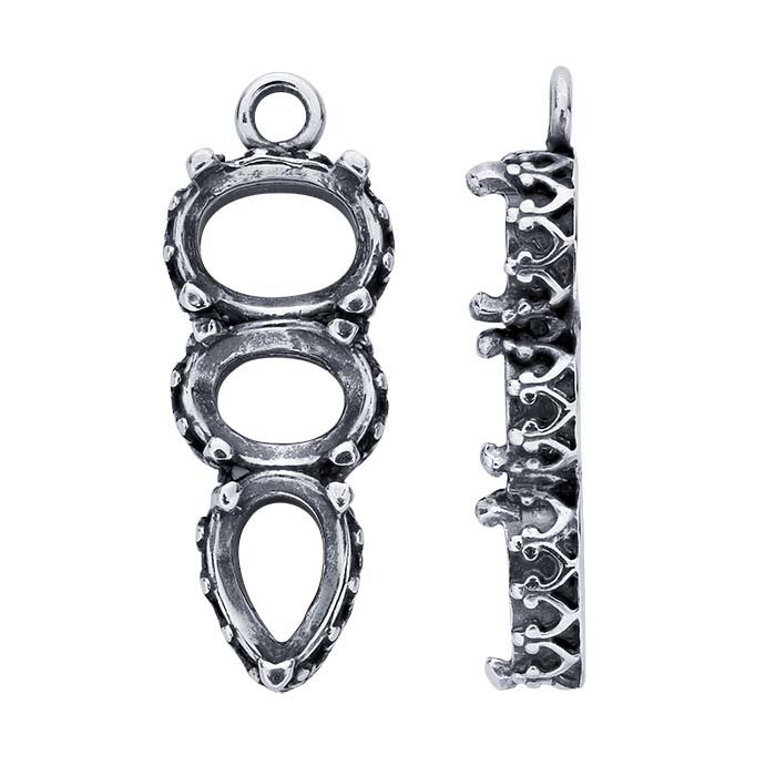 Sterling Silver Gallery Wire Three-Stone Component Mounting