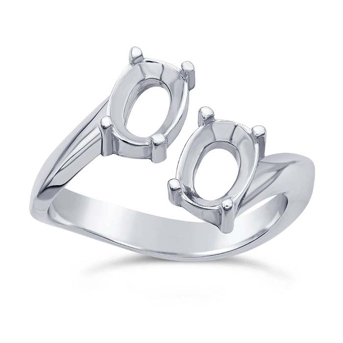 Sterling Silver Two-Stone Oval Bypass Ring Mountings
