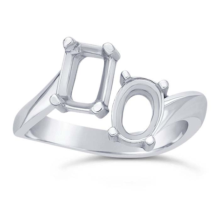 Sterling Silver 7 x 5mm Two-Stone Bypass Ring Mounting