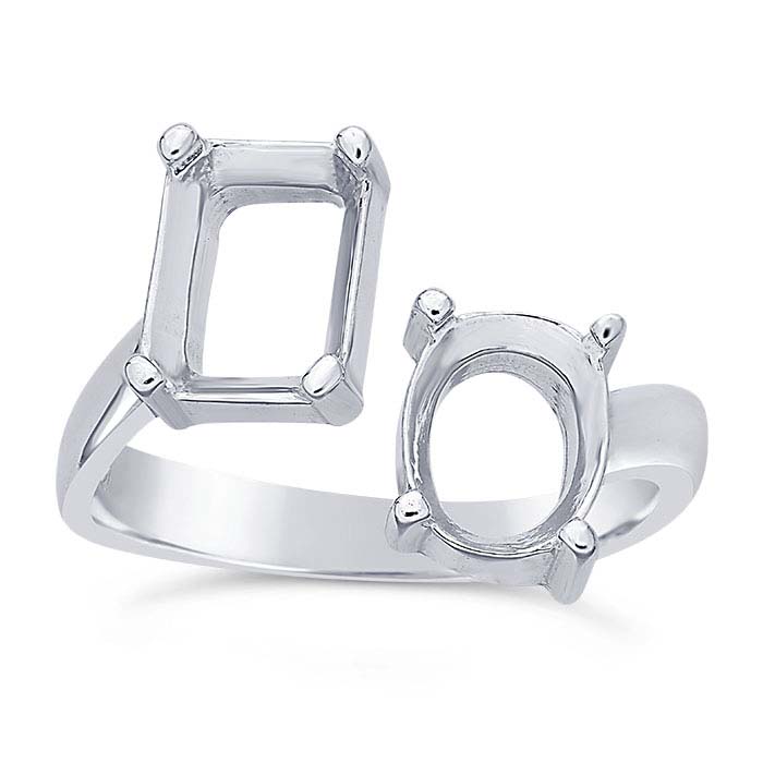 Sterling Silver 8 x 6mm Two-Stone Bypass Ring Mountings