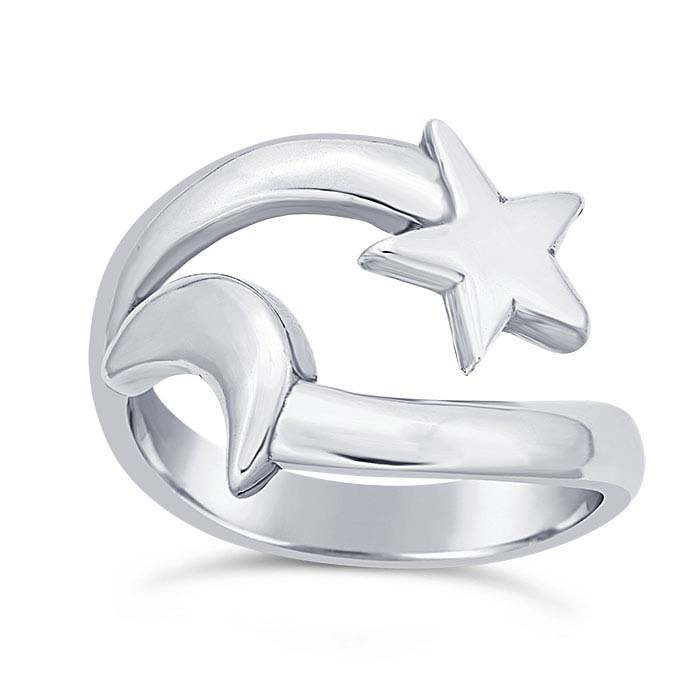 Sterling Silver Moon & Star Bypass Rings